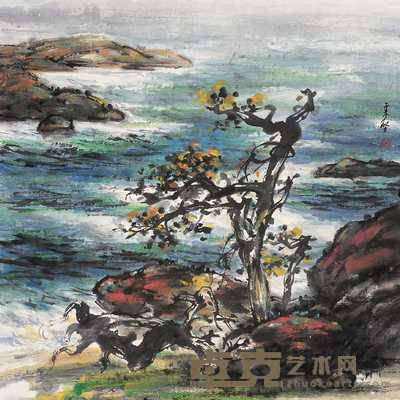 沈柔坚 秋江老树 镜心 68.5×68.5cm